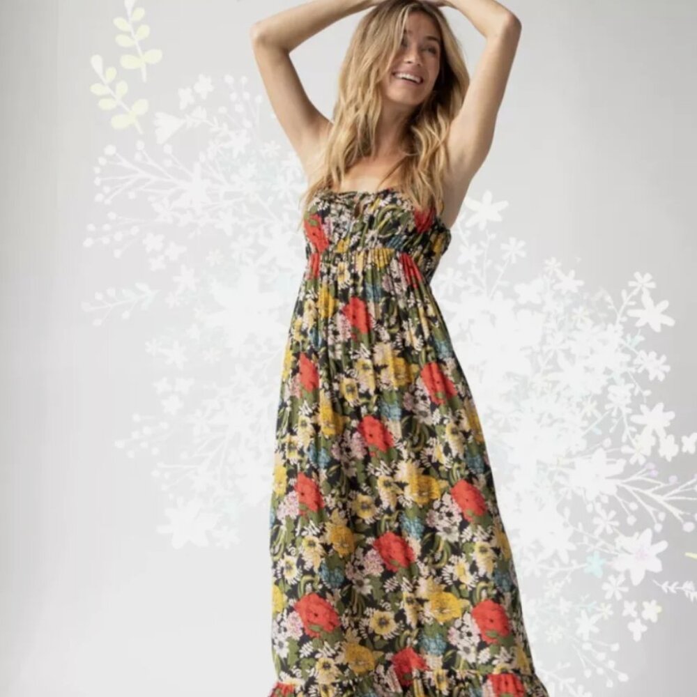 Natural Life Elizabeth Maxi Dress Black Red Poppy Size Medium